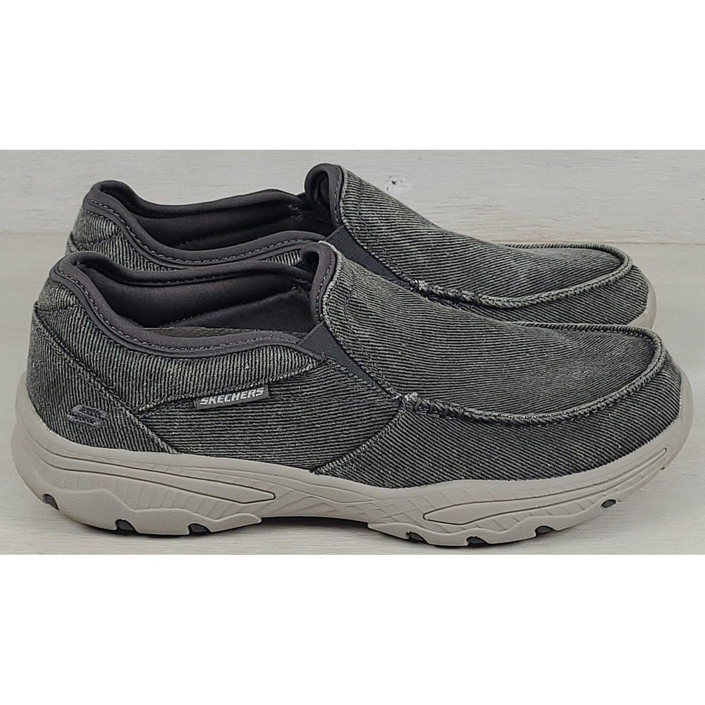 Skechers Mens Sz 9 Relaxed Fit Air Cooled Memory Foam Gray Canvas Slip On Loafer